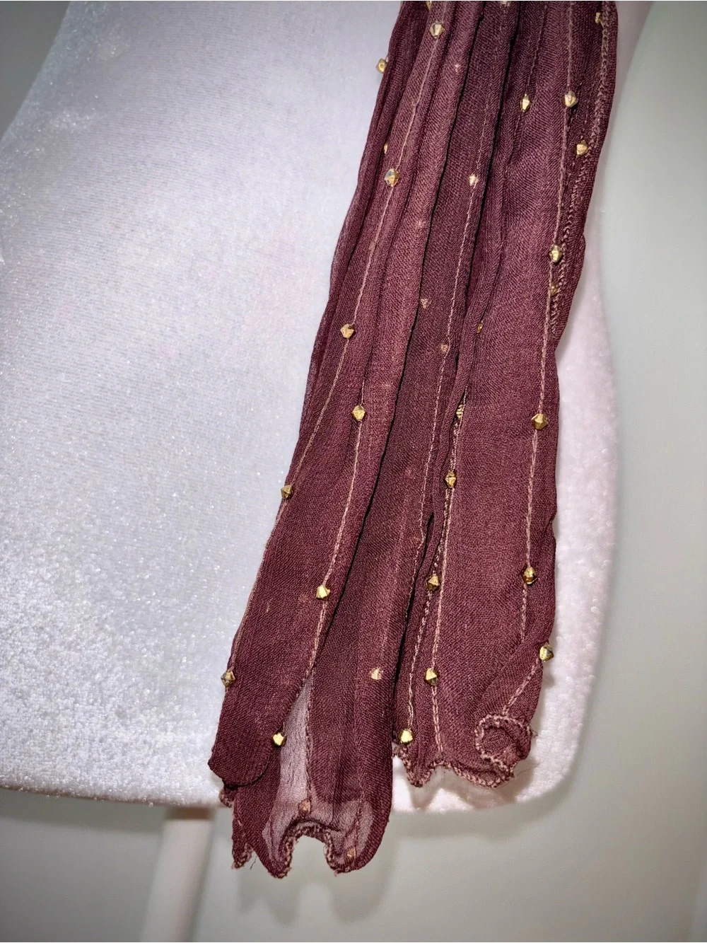 Brown Gold Beaded Crinkle Scarf Boho Festival Y2K Tuscan Mom